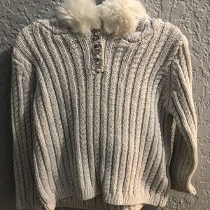 Savannah Girls Silver Cable Knit Fur Hood Sweater 18M